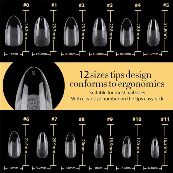 UNA GELLA Almond Gel Nail Tips 600 Pcs Pre-filed Almond Nails Full Cover Press - Picture 7 of 8